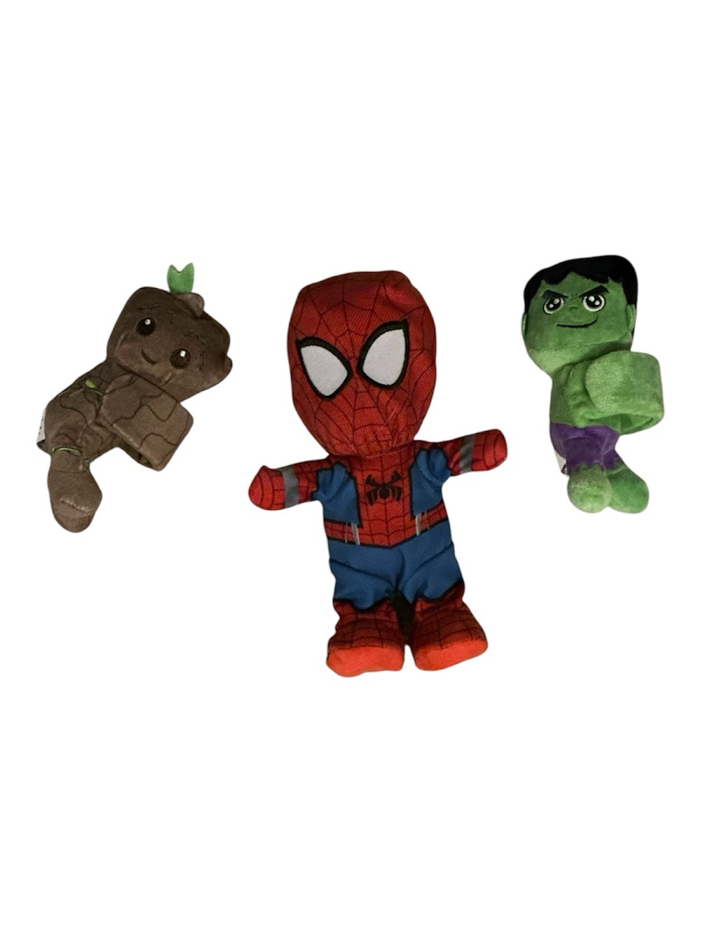 Marvel Plush Trio: Spider-Man Red/Blue, Hulk Green, Groot Brown